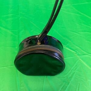 Vintage Black Patent Round Cosmetic Wristlet Pouch